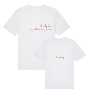 T-shirt cat lover blanc en coton bio avec message à l'avant et au dos