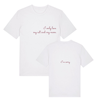 T-shirt cat lover blanc en coton bio avec message à l'avant et au dos